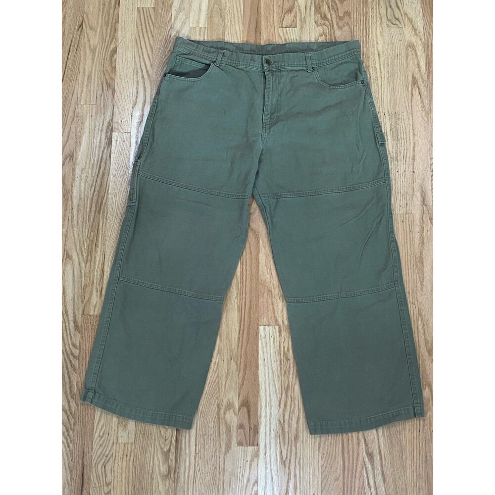 Olive Green Wide Leg Canvas Carpenter Pants Y2K Utility Streetwear Baggy 40X31